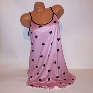 Lingerie Chemise Slip XL Sleepwear Pink Black Hearts Nightgown Sleeveless